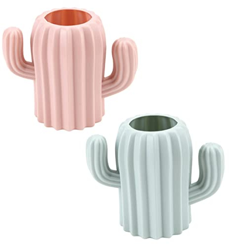 CNAFGBGG Porte-stylos, porte-pinceaux de maquillage, crayons, pot de rangement papeterie, stylo en forme cactus pour fournitures bureau (rose vert) 2 pièces..