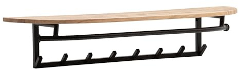 FineBuy Wandgarderobe 100x20x30 cm Akazie Massivholz mit Hutablage | Garderobenpaneel Industrial mit Hakenleiste, Ablage für Hüte und Taschen, Garderobenleiste aus Echtholz mit Baumkante