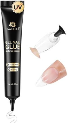 UNA GELLA Nail Glue Extra Strong for Press on Nails Tips Gel No UV Adhesive | 28-Day Wear 20s Air Dry, HEMA-Free, Semi-Solid Formula 15ml for Acrylic Nails & Nail Art Mess-Free Applicaion