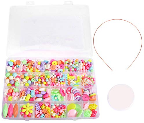 iplusmile DIY Beads Set for 450Pcs Loose Beads Accessory Kit with 24-Grid Organizer for Necklace Bracelet Jewelry Making Craft