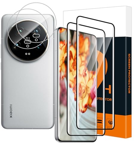 Carantee 2+2 Verre Trempé pour Xiaomi 14 Ultra 5G, 9h dureté Anti Rayures vitre protection+Caméra film, Couverture Complète 3D sans bulles, Sensibilité, HD Claire Xiaomi 14 Ultra protection écran