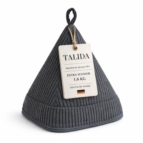 TALIDA Türstopper Sack Pyramide 1,6KG - mit Anti-Rutsch Untergrund und Cord-Schlaufe | Schwerer Bodenstopper - Sandsack (1, Grau)