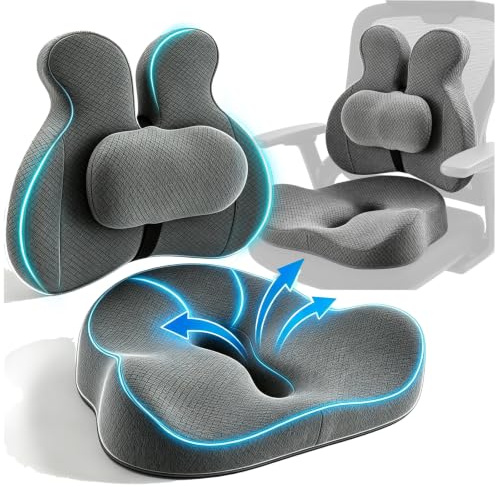 3in1 Orthopädisches Sitzkissen Auto mit Lordosenstütze & Steißbeinkissen – Ergonomisches Memory-Schaum aus Atmungsaktivem, Schweißabsorbierendem Bezug Rutschfestes Autositzkissen für Bürostuhl Gaming