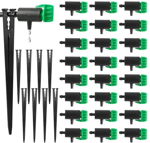 Kalolary Adjustable Water Flow Irrigation Dripper with Support Stakes
