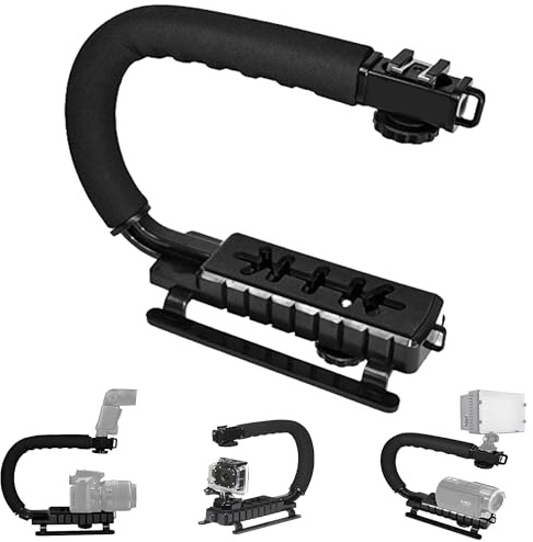 U-Grip Pro Handheld Camera Stabiliser Handle Grip with Cold Shoe Mount U-Shaped Stabilising Rig for DSLR Camcorder & Action Camera Filming 1/4”-20 Universal Tripod Screw Lightweight Anti-Shake Support