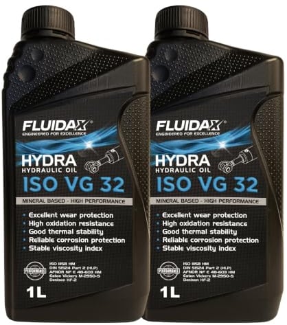 FLUIDAX 2 Litri Olio Idraulico ISO VG 32 HLP – Lubrificante Minerale, Antiusura - Antiruggine - Antischiuma per Impianti Idraulici, Muletti e Macchine Industriali 2 Litri ISO HM - DIN 51524-51525