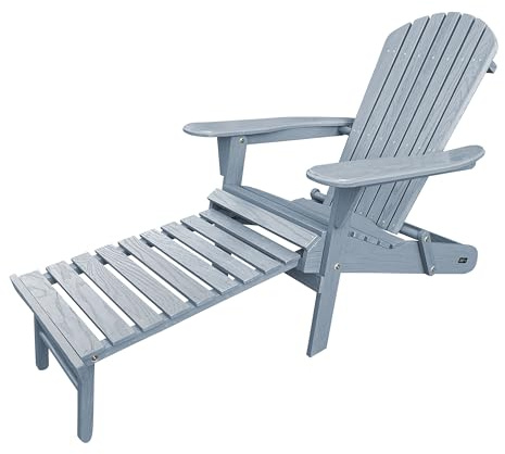 AXI Alexa Adirondackstuhl mit Fußteil, Klappbar in Warmes Grau | Gartenstuhl/Loungestuhl/Adirondack Stuhl / 100% Hemlockholz für 1 Person mit Armlehnen & hoher Rückenlehne | 147 x 78,5 x 89 cm