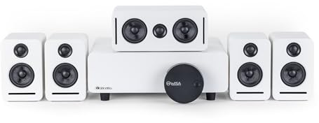 phosir 5.1 Kabelloses Surround Sound System mit Dolby Atmos – THX-zertifiziertes Heimkino-Set mit WiSA Low-Latency, ideal für Smart TV & Gaming, kompaktes Weiß-Design – Monaco