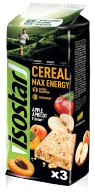 ISOSTAR – Cereal Max Energy Riegel Apfel & Aprikose – Sport-Energieriegel mit Kohlenhydraten, Quelle für Vitamin B1, B2, B6, C, E & PP, Snack für Laufen, Radfahren & Trailrunning – 3 x 55 g