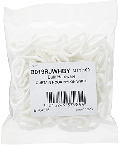 Merriway BH04576 (100 Pcs) White Plastic Curtain Hooks - Pack of 100 Pieces , 38mm x 13mm