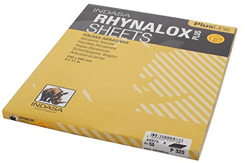 Indasa Rhynalox Plusline Production Paper P320 grit Sand Paper Sheets Pack 50
