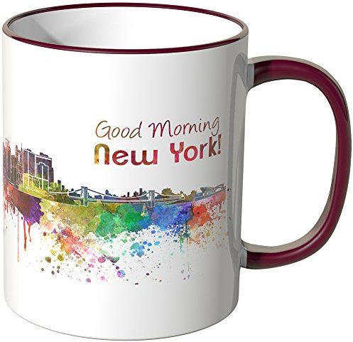 WANDKINGS® Tasse, Schriftzug Good Morning New York! mit Skyline - Bordeaux
