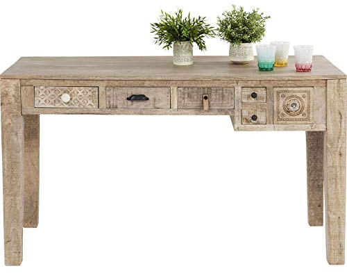 Kare Design Schreibtisch Puro, 135x60 cm, Massivholz, Holztisch, Handgearbeitet, mit 5 Schubladen, Home Office, Wohnzimmer