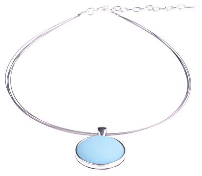 Halsreif Polly, 25mm original Polaris Cabochon in einer Fassung aus versilbertem Messing an einem Bündel aus 5 nylonummantelten Stahlfäden, handgefertigt von Adi-Modeschmuck in Berlin (türkis)