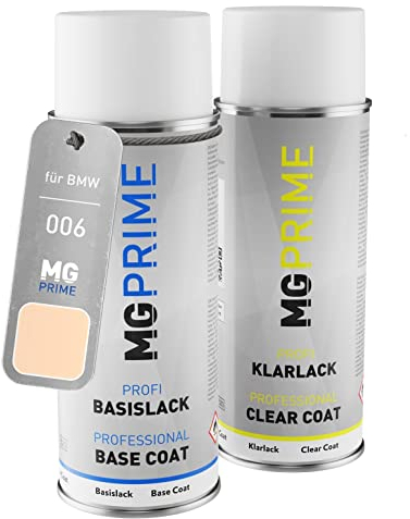 MG PRIME Autolack Sprühdosen Set für BMW 006 Sahara Basislack Klarlack Spraydose 400ml