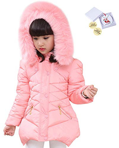 LSERVER Rgazza Giacca Invernale da Principessa Piumino Caldo con Cappuccio Bambina Cappotto a Manica Lunga, Rosa, 4-5 Anni/ 120 cm