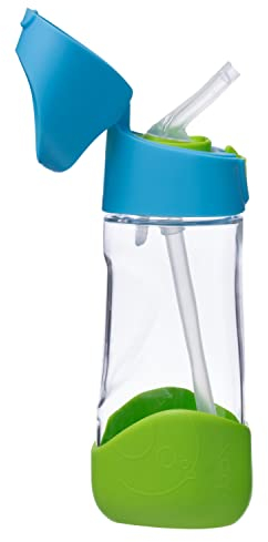 b.box TritanTM Wasser und Trinkflasche Kinder | Griffige Trinkflasche Kinder Auslaufsicher | Ideal Nach Strohhalm-Trinklernbecher | 450 ml, Blau