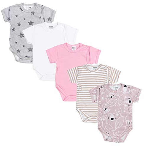 TupTam Baby Body Mädchen 5er Set – Kurzarm Wickelbody aus Baumwolle mit Print, Atmungsaktiv und Hautfreundlich, Farbe: Farbenmix 4, Größe: 74