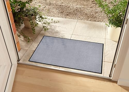 Hanse Home Waschbare In- & Outdoor Fußmatte Uni einfarbig Fußabtreter Schmutzfangmatte Türmatte Schmutzfänger Eingangsteppich Anti-Rutsch Größen, 90x150 cm, Silbergrau