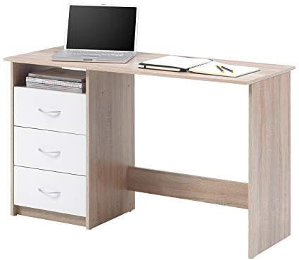 möbelando Schreibtisch Computertisch Arbeitstisch Bürotisch Laptoptisch Büromöbel Mack I Sonoma-Eiche/Weiß