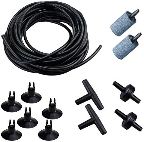 AQUANEAT Aquarium-Luftschlauch, Standard-Schlauch, Luftpumpen-Zubehör, mit Luftsteinen, Luftpumpenventilen, Saugnäpfen und Anschlüssen (schwarz, 3,6 m)