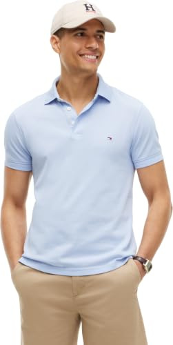 Tommy Hilfiger Men’s Short Sleeve 1985 Slim Fit Polo Shirt, Blue (Breezy Blue), XS