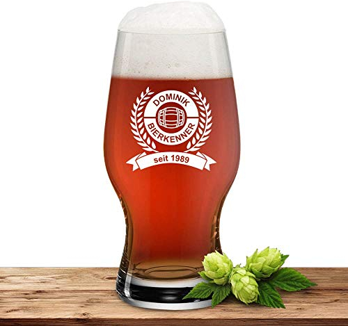 Bierglas mit Name oder Wunschtext, Leonardo Pilsglas 0,33l inkl. Gravur, individuelles Geschenk, personalisierter Bierbecher, Motiv Biertrinker
