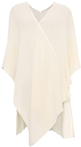 Cashmere Dreams Poncho-Schal mit Kaschmir - Hochwertiges Cape für Damen - XXL Umhängetuch und Tunika mit Ärmel - Strick-Pullover - Sweatshirt - Stola für Sommer und Winter Zwillingsherz - weiß