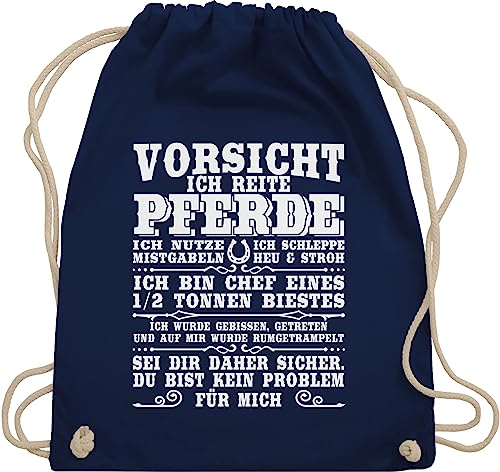 Turnbeutel Rucksack - Taschen - Vorsicht ich reite Pferde - Unisize - Navy Blau - geschenk reiterin stalltasche pferd pferdeliebhaber reiter sprüche stoffrucksack spruch beutel pferdebeutel