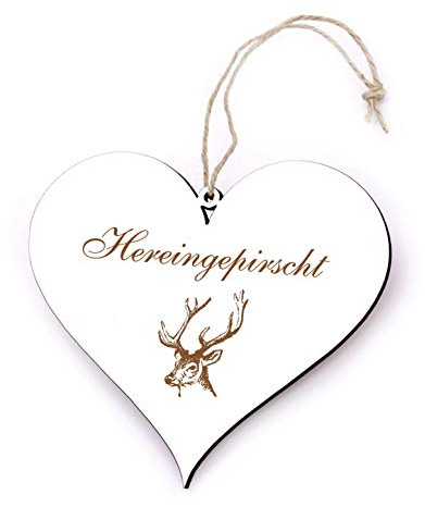 Schild Herz Hereingepirscht - Hirsch Türschild 13x12cm