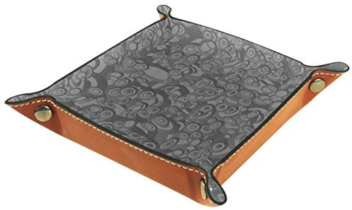 Faltbares Würfeltablett aus Leder, quadratisch, für Schmuck, Uhren, Schlüssel, Münzen, Süßigkeiten, graue Ellipse