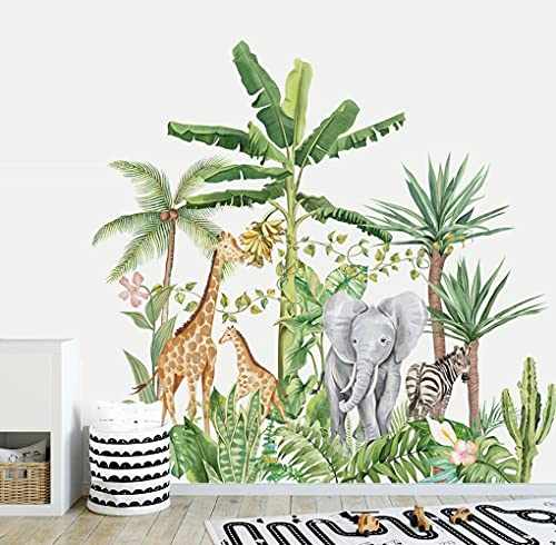 Runtoo Wandtattoo Waldtiere Wandsticker Dschungeltiere Giraffe Elefant Wandaufkleber Kinderzimmer Babyzimmer Mädchen Junge Wanddeko