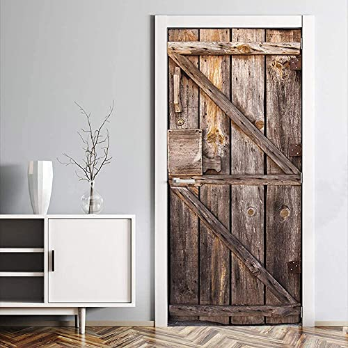 Yenisai Türtapete Selbstklebend Türposter 3D Alte hausgemachte Holztür Zimmer Bewirken Fototapete Türfolie Poster Tapete Abnehmbar DIY Wandtapete Für Wohnzimmer Küche Schlafzimmer 70 x 200 com