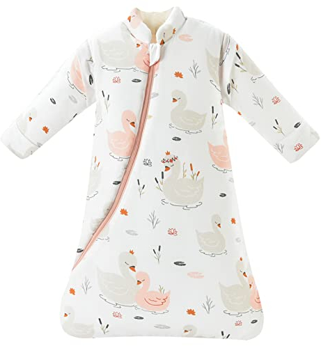 Chilsuessy Baby Schlafsack Winter, Abnehmbare Ärmel, warm gefüttert 3.5 Tog Winter Schlafsäcke Jungen Mädchen Schlafsack für Kleinkinder von 6 Monaten bis 6 Jahre, Schöner Schwan, M (75-90 cm)