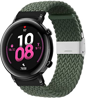 BrynnShop Kompatibel mit Huawei Watch GT2 Armband 42mm Nylon Sport Geflochtener Ersatzarmband für Huawei Watch GT2 42mm Armbänder mit Edelstahl Einstellbar Elastisches Band (Dunkelgrün,GT2 42mm)
