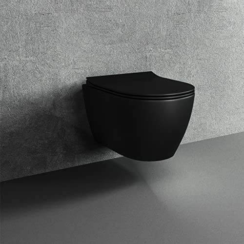 Spülrandloses Hänge WC I schwarz matt I randloses Wand WC I Tiefspül WC I Deckel mit Absenkautomatik I Hänge Toilette WC-Sitz mit Softcloseautomatik