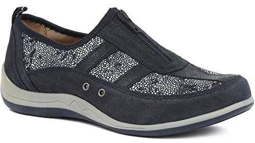 Wide Fit Leather Arch Support Trainers - Navy Floral Size 5