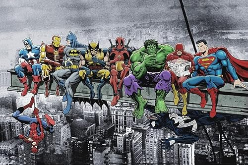 Theissen Marvel DC Superheroes - Lunch Atop Skyscraper - Wall Art Print Poster Film - Matte Poster Frameless Gift 28cm x 43cm