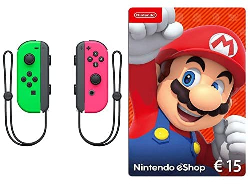 Joy-Con 2er-Set Neon-Grün/Neon-Pink + Nintendo eShop Card | 15 EUR Guthaben | DLC