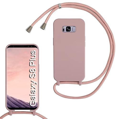 MBSLFY Silikon Handykette für Samsung Galaxy S8 Plus Hülle mit Band,Silikon Necklace Handyhülle mit Abnehmbar Kordel zum Umhängen Stossfest Bumper Handy Schutzhülle für Samsung S8 Plus, Hell Pink