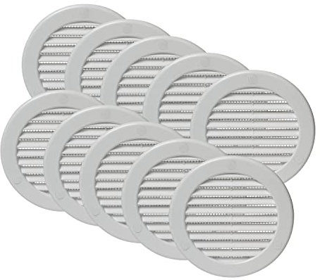 Vent Systems Lot de 10 caches d'aération blancs - Diamètre : 100 mm - Bouches d'aération rondes avec bride - Grille de protection intégrée - Protection contre les insectes - Ouvertures d'aération CVC
