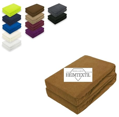 EXKLUSIV HEIMTEXTIL Frottee Spannbettlaken Marke Doppelpack 90 x 200 cm 80% Baumwolle, 20% Polyester Öko - Tex Zertifiziert, Markenqualität, Matratzenhöhe bis 25 cm, Nougat