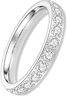 YEBOCIYO Eternity Ring Zirkonia Damen Ring 3mm Ewigkeitsringe Titan Verlobungsringe Eheringe Trauringe Memoirering Jubiläum Aussage Stapelring für Herren Mit Voller Silber 9
