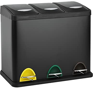 SVITA TC3X8 24 L Treteimer Abfalleimer Mülleimer Pulverbeschichteter Stahl Schwarz