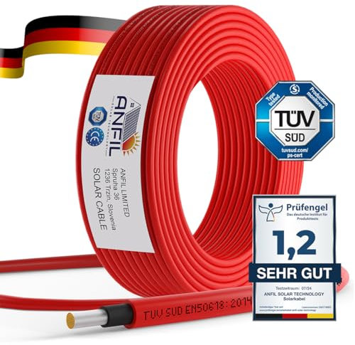 ANFIL Cavo di Prolunga per Pannelli Solari - Nero e Rosso 4 mm2 6 mm2-1800 V DC Nominale - Cavo di Qualità a Doppio Isolamento (40m, 6mm2 Rosso)