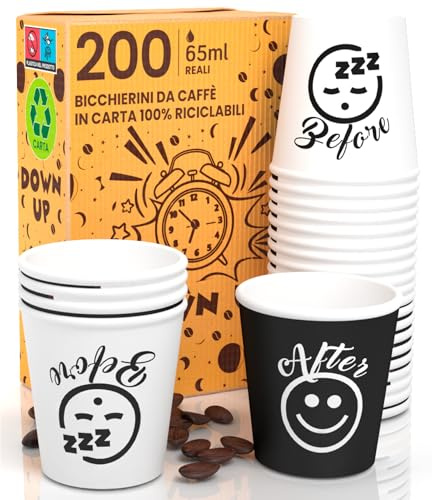 Eurocali 200 Espresso Pappbecher 65ml Biologisch Abbaubare Kaffee Einwegbecher - Ökologisches Design DownUpCUP - Kleine Größe für italienischen Espresso für Heißen Getränken