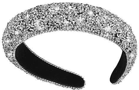 Sibba Strass-Stirnband, gepolsterte Haarbänder, Haarreifen, Zubehör, Kristallperlen, glitzernd, breites Band, handgefertigt, Paillettenverzierung, Kopfbedeckung, Kopfbedeckung, Osterparty, für Frauen