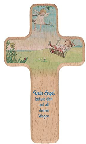 Butzon & Bercker Kinder-kreuz `Dein Engel behüte Dich' Buche 14x8,2cm – christliches Geschenk zur Geburt oder Taufe in Geschenkverpackung – Wandkreuz - Unikat – für Mädchen & Jungen
