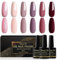 Shining She Smalto Semipermanente Unghie, 6 Colori Rosso Beige Viola Rosa Glitter Soak-Off UV per Novice Nail Art DIY,8ML