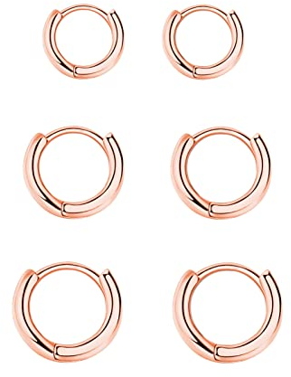 Creolen Silber 925 Klein Set für Damen Mädchen - 3 Paar Helix Piercings Rosegold Ohrringe für Damen Herren - Nase Lippenringe 8mm 10mm 12mm